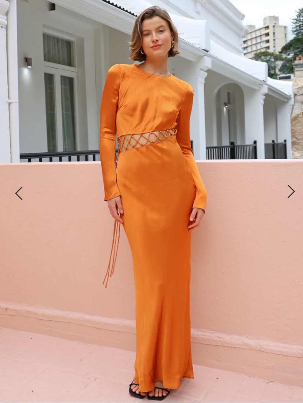 Shona Joy Orange Long Sleeve Dress - Size 10
